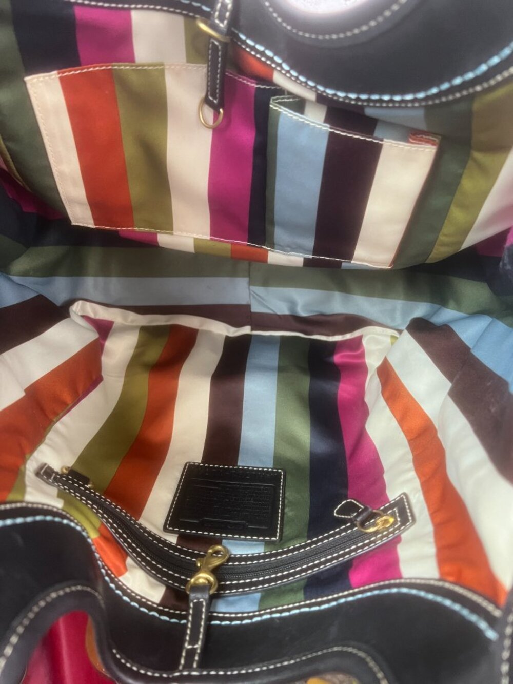 Coach Ergo Black Leather Multicolor Legacy LG Travel Tote Bag Satchel 10744 - Picture 5 of 6